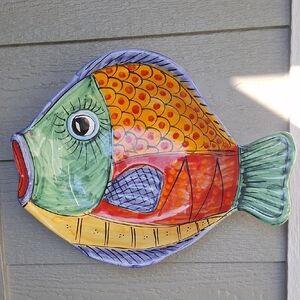 Italian Desuir Vietri Hand-painted Large Fish Bowl Wall Hanging Coastal Beach